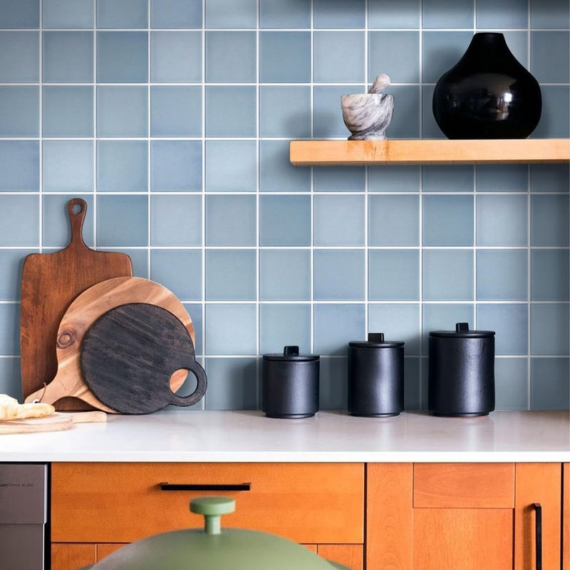 Commomy 10 Pcs Matte 3D Peel and Stick Tile 11.8"x11.8" Ultralight PVC Square Peel and Stick Backsplash for Kitchen Stick on Tiles for Bathroom,Living Room,Fireplace,Interior Wall Decor,Blue - Image 2